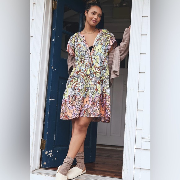 Anthropologie Dresses & Skirts - By Anthropologie Ruffle Sleeve Flannel Dress size XXS